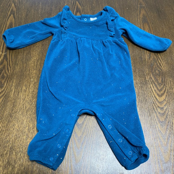Carter’s Ruffled Sleeve Sparkly Teal Onesie with Gold Sparkles Size 6 Months - Picture 1 of 3